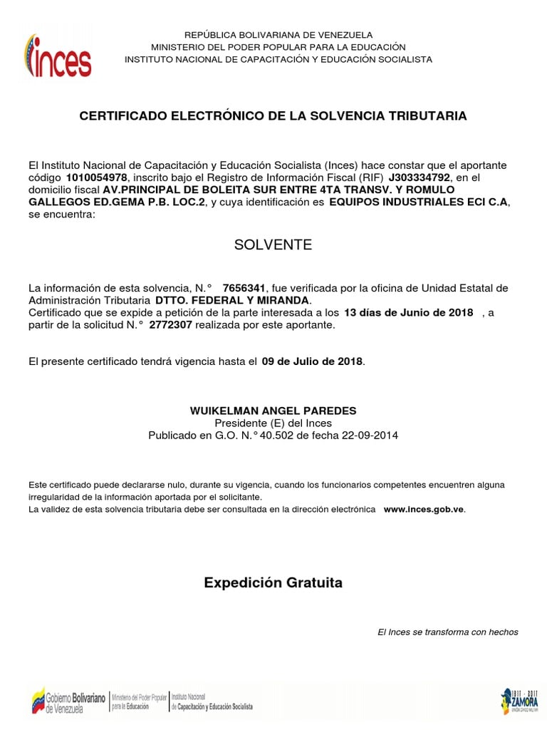 solvencia INCES 1